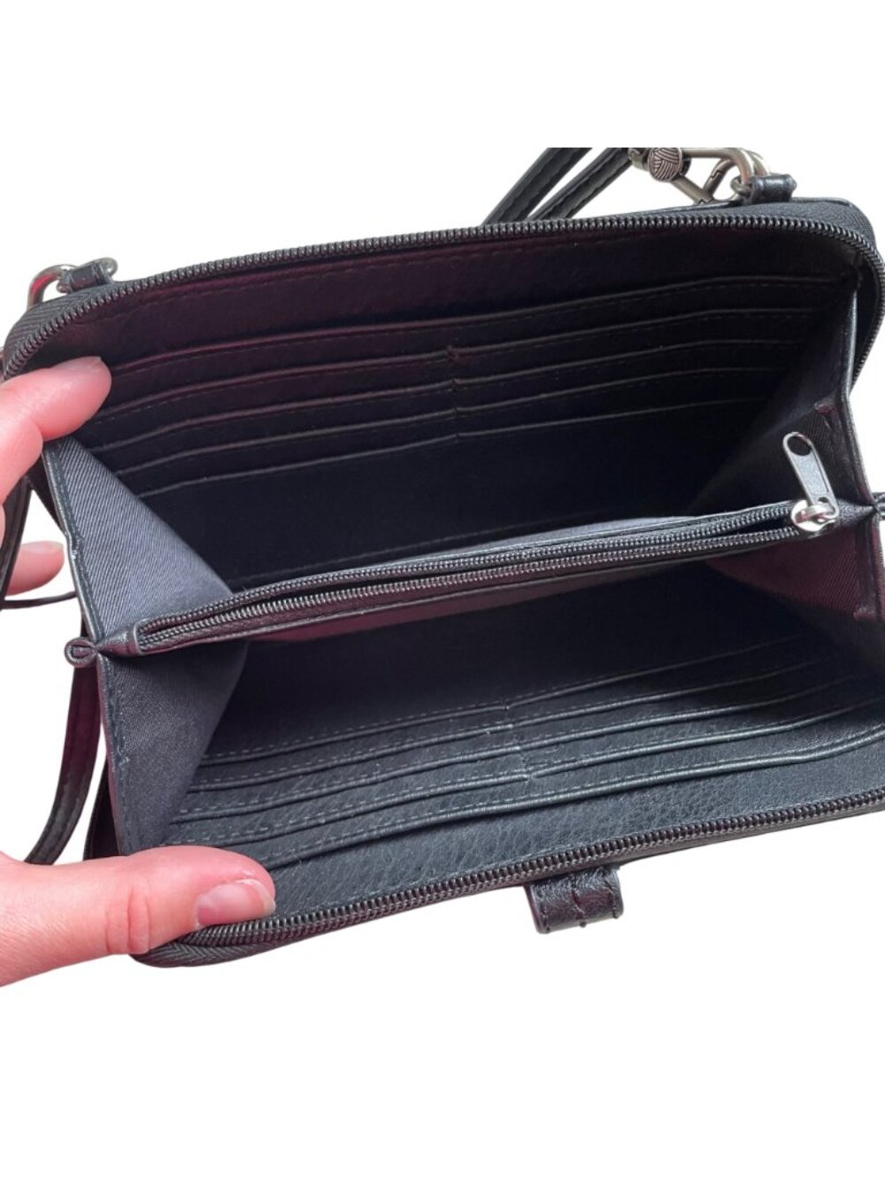 The Sak Black Leather Crossbody Wallet With Adjustable Strap & Multiple Card Slo - Picture 6 of 7